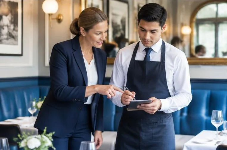 Hospitality colleagues preparing for service