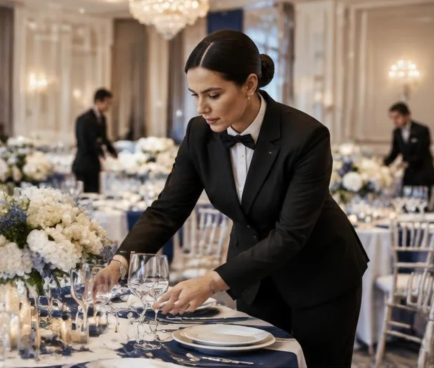 banquet manager preparing table service