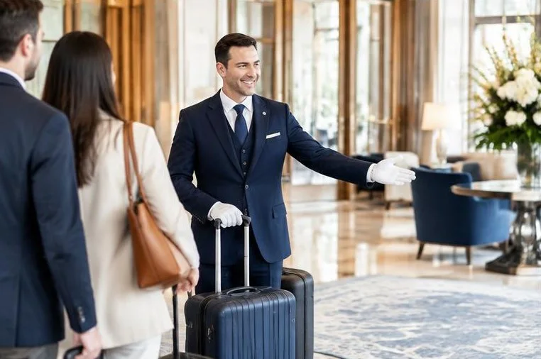 Concierge assisting a guest at a hotel