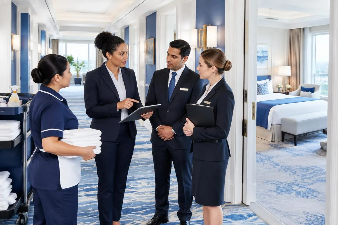 Rooms division team coordinating hotel operations