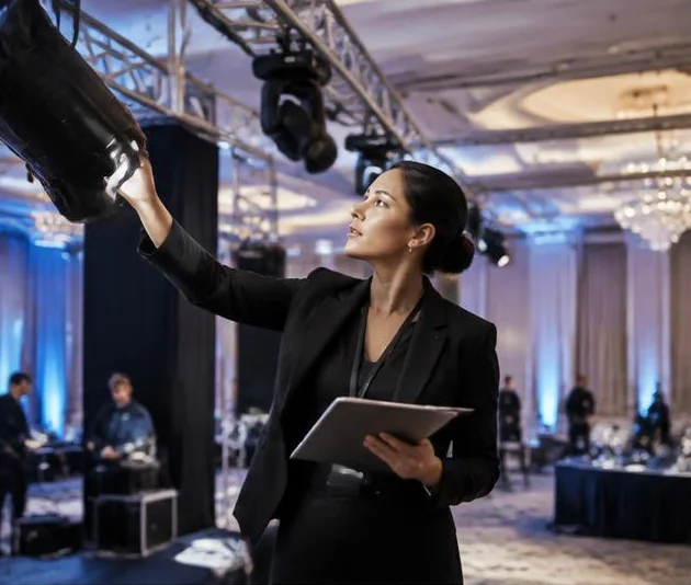 production manager inspecting event setup