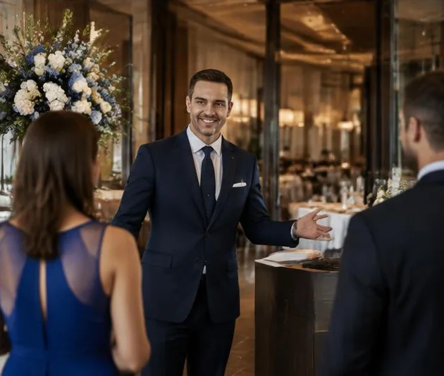 maître d welcoming a guest
