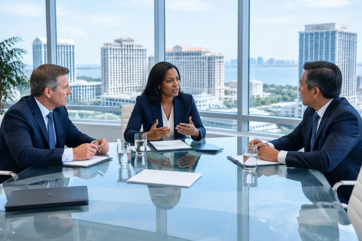 Hospitality executives reviewing hotel operations